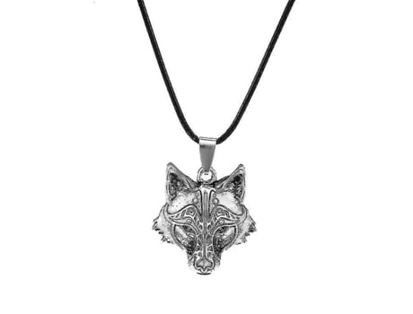 Collar de lobo, colgante de cabeza de lobo vikingo, cuerda de cuero falso, regalo de joyería de lobo