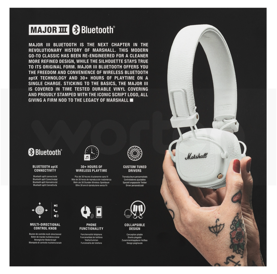 Auriculares Bluetooth MARSHALL Major III (On Ear - Micrófono - Blanco)