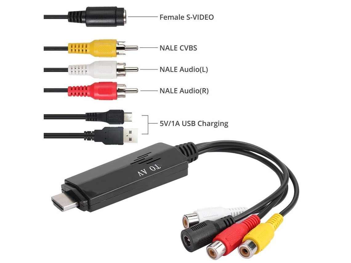 Conversor HDMI para RCA 1080P Tv Vhs Vcr Suporte para Roku Dvd Decodificador de Cab Worten.es