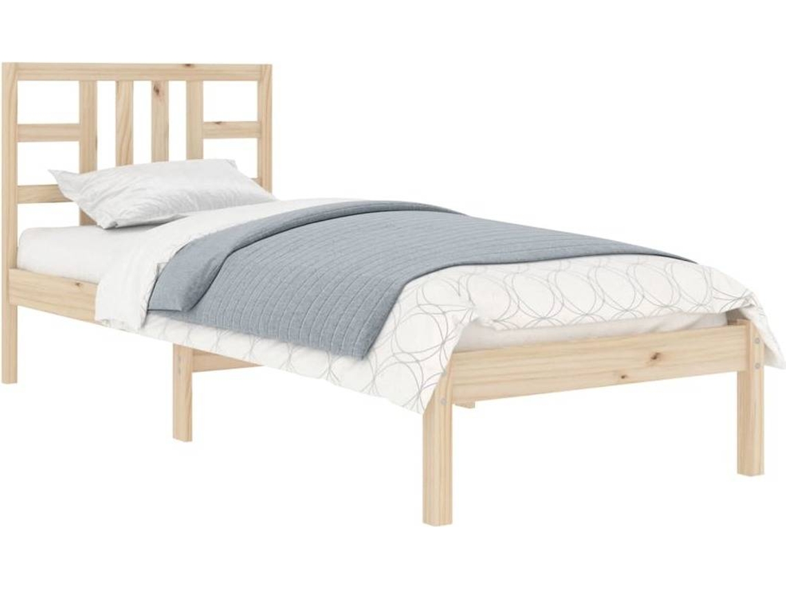 Estructura de cama individual madera maciza blanca 90x190 cm