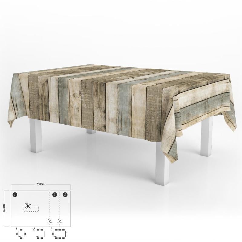 Mantel hule rectangular tablones madera impermeable antimanchas pvc 140 x 250 cm.  recortable uso interior y exterior