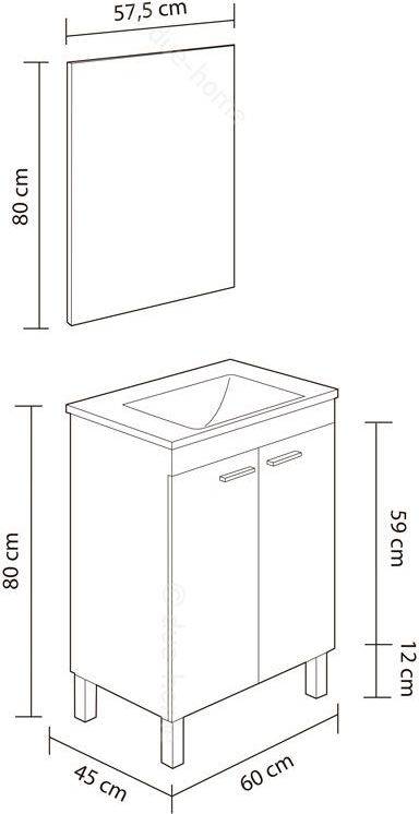 Mueble de Baño ARKITMOBEL  (Blanco Brillo - Melamina - 60 x 80 x 45 cm)