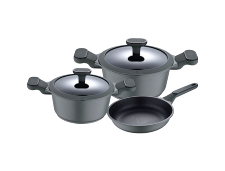 Bergner Click & Cook Set 5 Sartenes + 2 Mangos Desmontables Negro