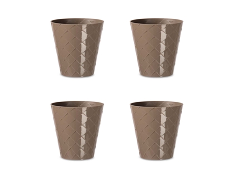 Palm Set de 4 Macetas Redondas Decorativas 13 cm con Textura. Taupe ARECA