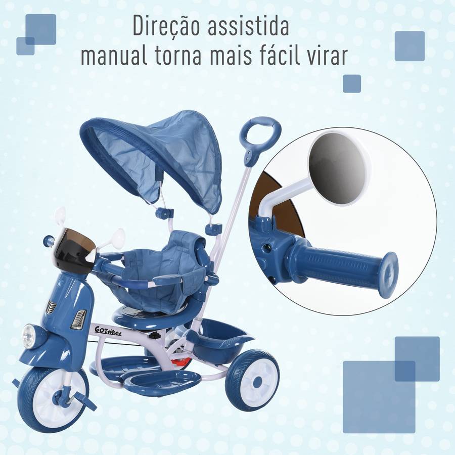 Triciclo Infantil HOMCOM 370-094BU con Luces y Música Azul