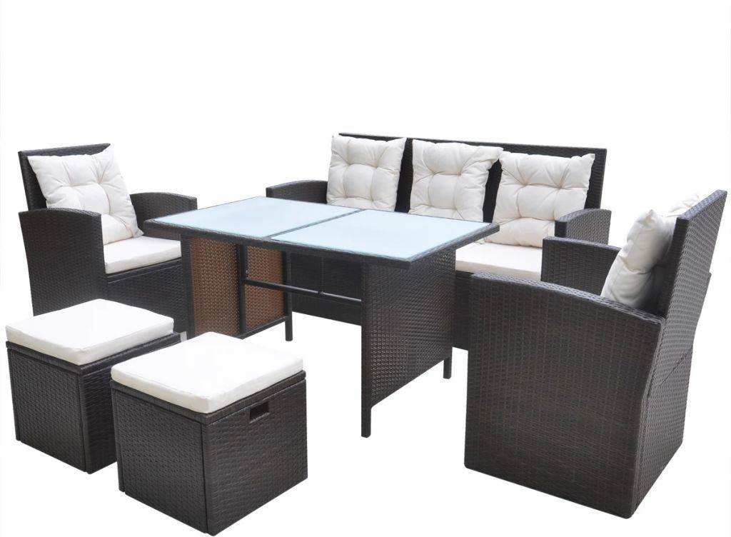 Conjunto De Muebles vidaxl 18 piezas poli juego comedor patio exterior 120x70x66 6