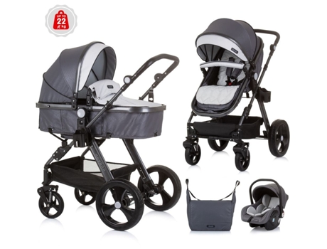 Carrito de bebé HAVANA trio convertible hasta 22 Kg con bolso y mosquitera silver grey CHIPOLINO