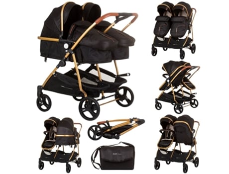 Carrito de bebé gemelar DÚO SMART obsidian gold CHIPOLINO