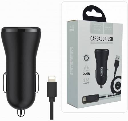 Cargador LKS Dual USB y Lightning (5V - 2.4A - 12W - Carga Rápida - 12V/24V -100 cm)