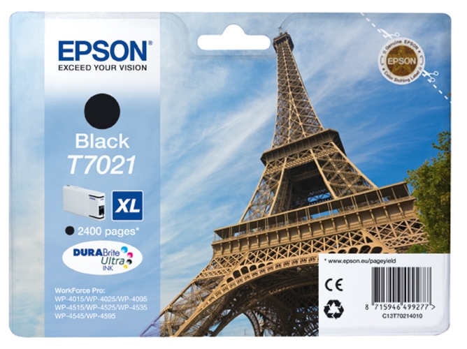 Cartucho de tinta original EPSON T7021, Torre Eiffel 45,2 ml , Negro, XL, C13T70214010