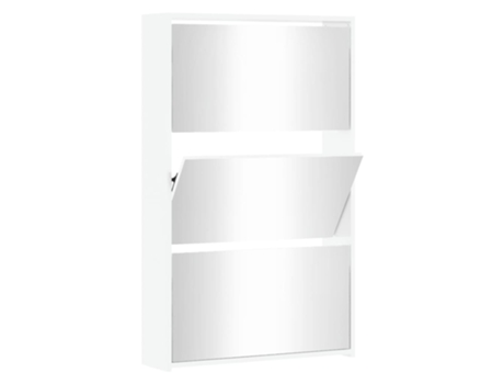vidaXL Mueble zapatero y espejo 3 niveles blanco brillo 63x17x102