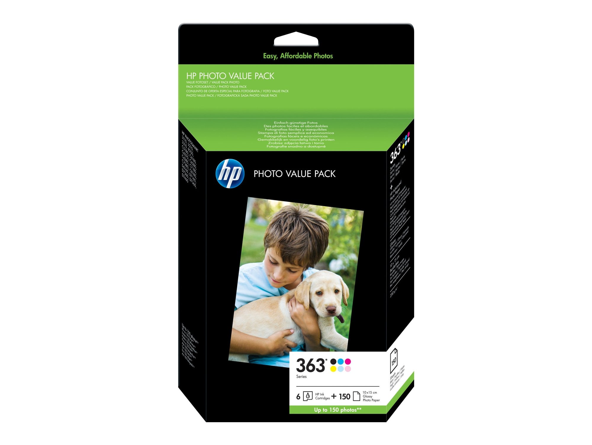 Cartucho De Tinta original hp 363 papel 10x15 150fls q7966ee para photosmart 3210 3310 8250 c5180 c6180 c6280 c7180 c7280 d6160 d7160 d7360 150 hojas10 15 6st