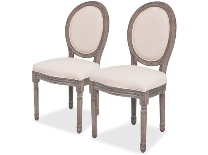 Conjunto 2 Sillas de comedor vidaxl 244087 tejido beige 2x lino crema asiento banco mueble cocina unidades