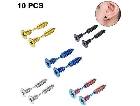 10 pares de pendientes de tuerca Unisex para hombre, estilo Punk Goth Hip Hop, tornillos cruzados con punta, conjunto de pendientes de aro con alfi...