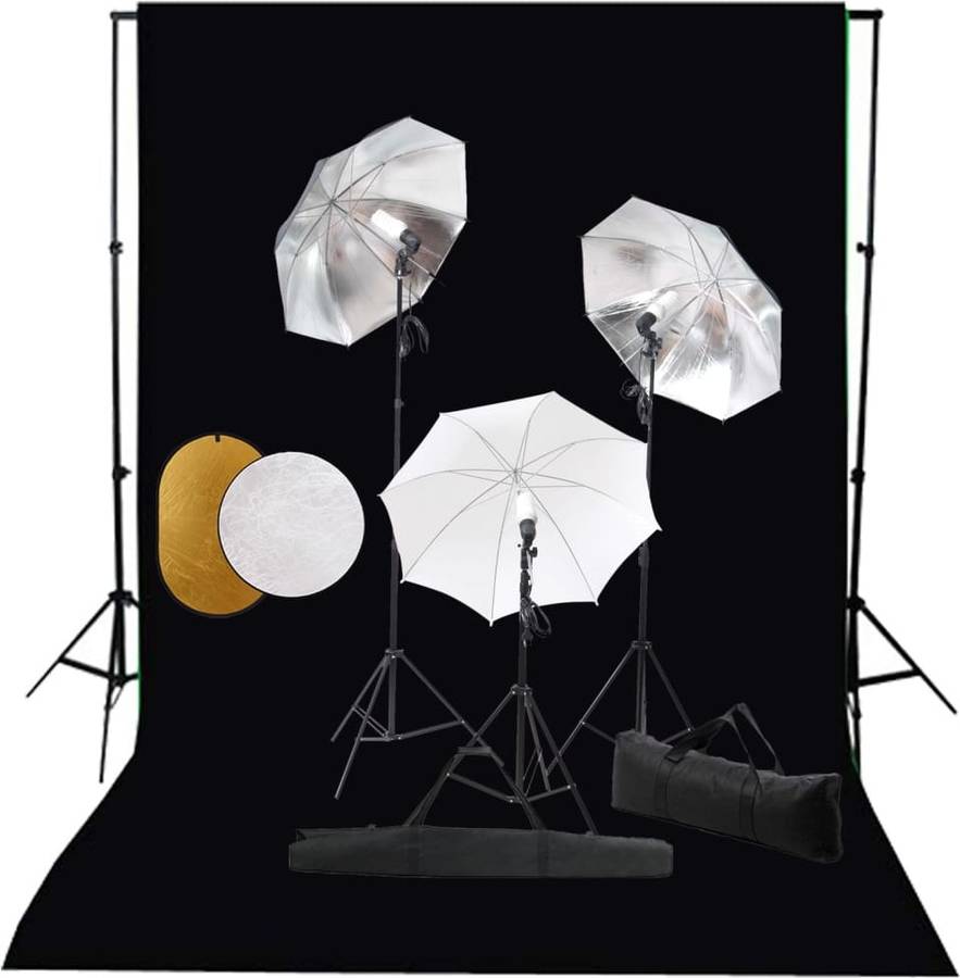 Kit Iluminación de Estudio VIDAXL con Sombrillas, Fondo y Reflector