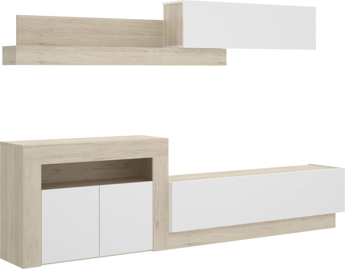 Mueble TV IBERODEPOT F4201739 con Puertas (Marrón, Blanco - Madera - 182 x 263 x 42 cm)