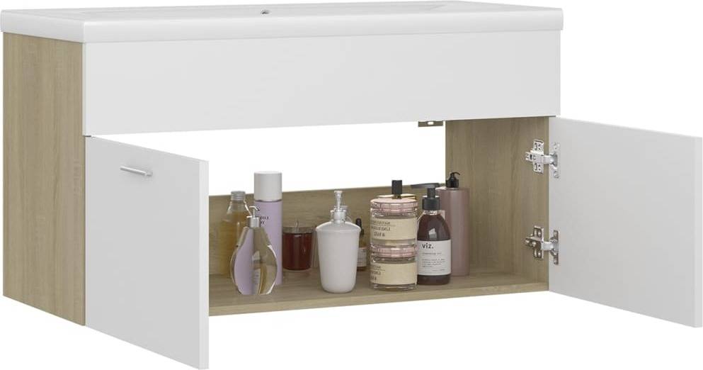 Armario + Lavabo Empotrado VIDAXL (Blanco y Beige - Madera Aglomerada - 90x38.5x46 cm)