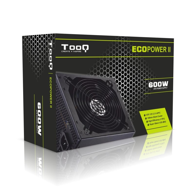 Fuente De Tqep600sptooq negro ecopower ii 600w pfc activo atx ventilador 14cm alimentacion tqep600sp tivo silencioso 140mm control automatico velocidad pc 12v v1.3 12cm