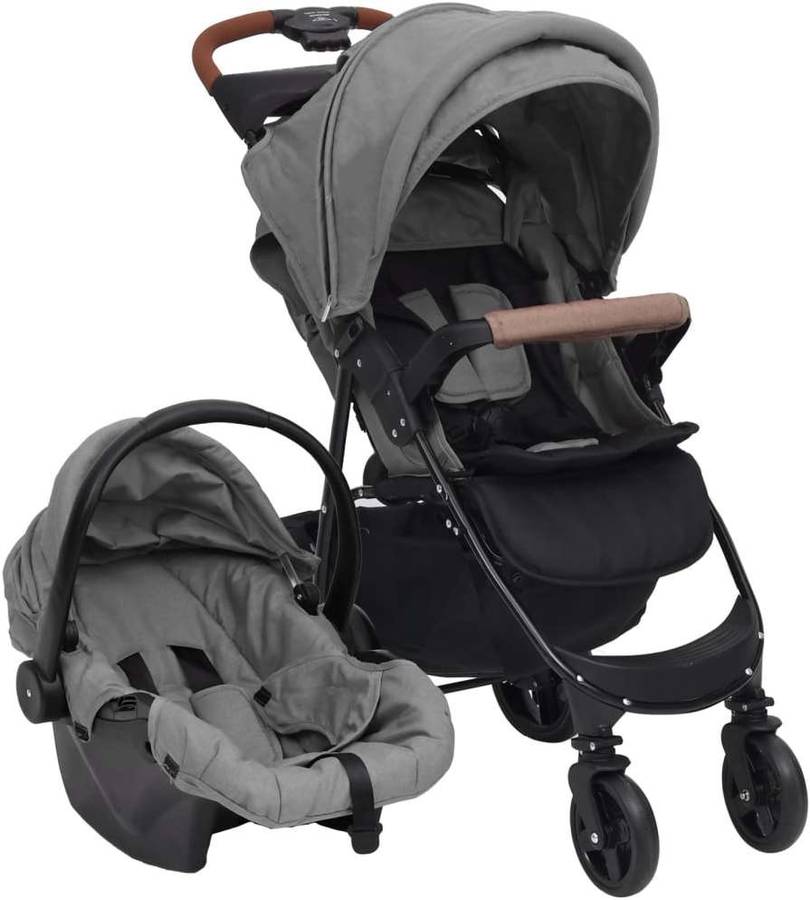 Carrito de Bebé Trio VIDAXL 3 en 1 de Acero Gris Claro