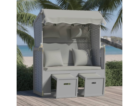 MAISON EXCLUSIVE Silla playa Strandkorb con cojines ratán sintético madera gris