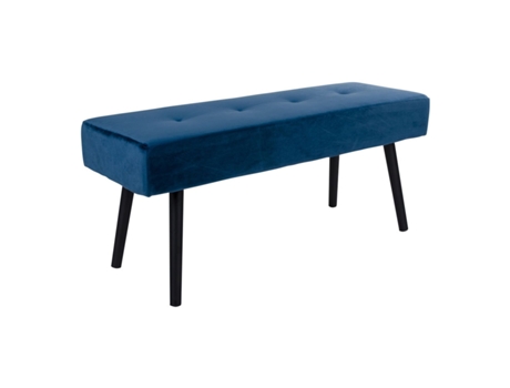 Banco de terciopelo azul oscuro con pies negros 100 x 35 x 44 cm HOUSE NORDIC