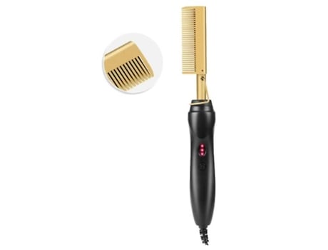 Plancha para rizar el cabello, peine eléctrico calentado, adecuado para cabello grueso y liso, BISBISOO NEGRO