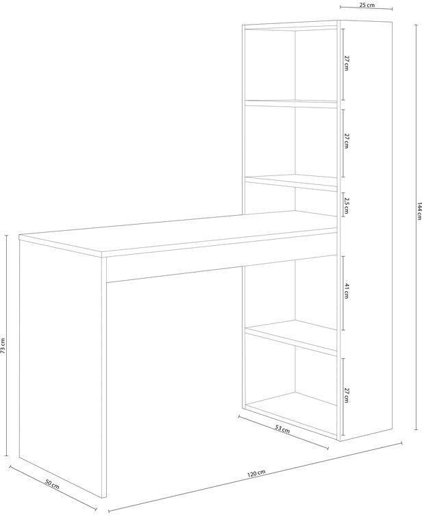 Escritorio con Estantería HABITDESIGN Blanco (120 x 71 x 53 cm - Melamina)