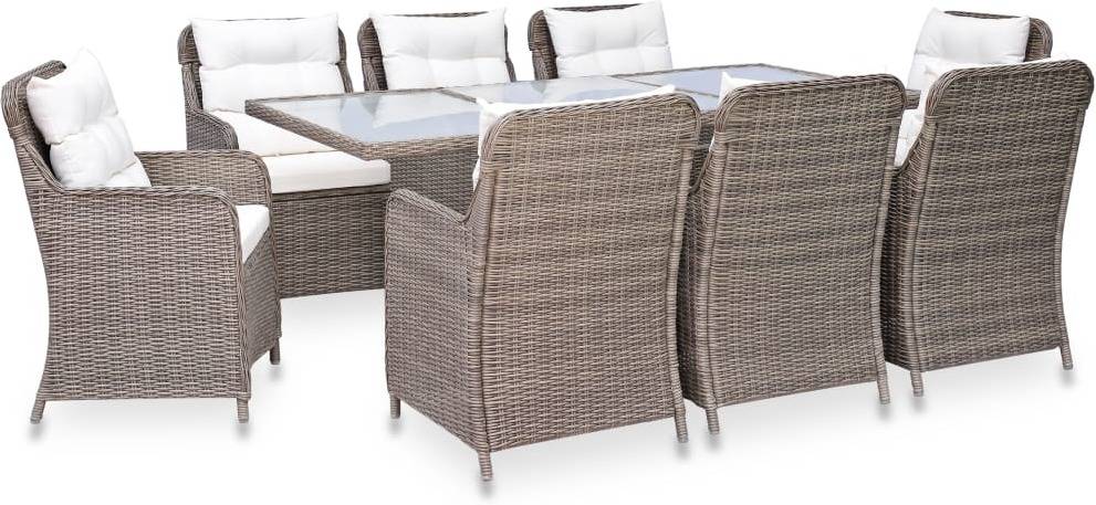 Vidaxl Conjunto De comedor 9 piezas muebles exterior cocina hogar terraza mesa silla asiento suave respaldo 3057797 poli 200x100x74