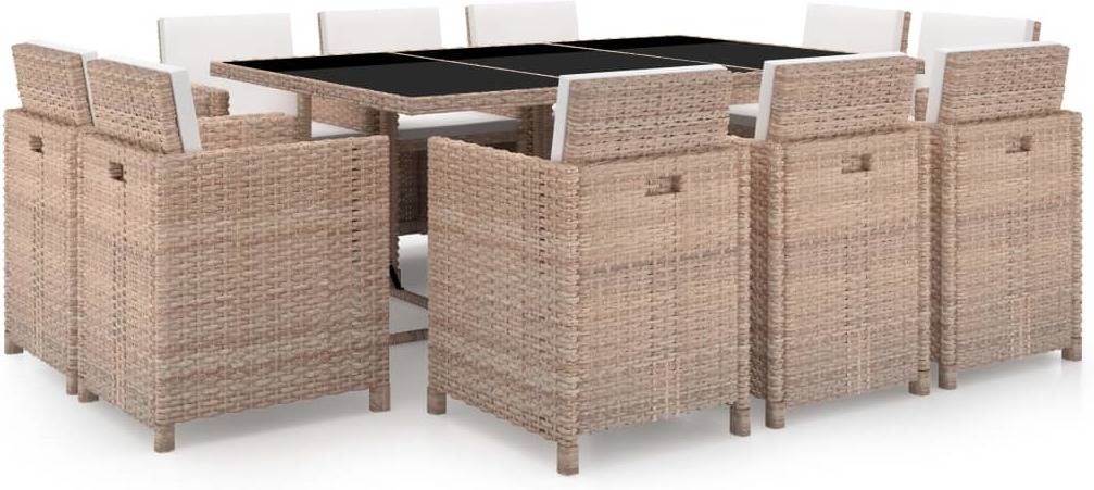 Set Comedor De vidaxl 11 piezas y cojines beige conjunto muebles exterior sillas mesa porche patio poli estilo mimbre 42549 167x109x74