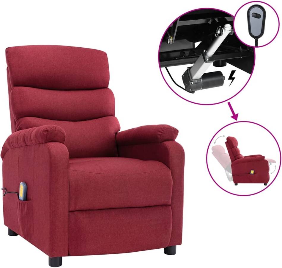 Sillón Reclinable de Masaje VIDAXL Eléctrico de Tela Rojo Tinto