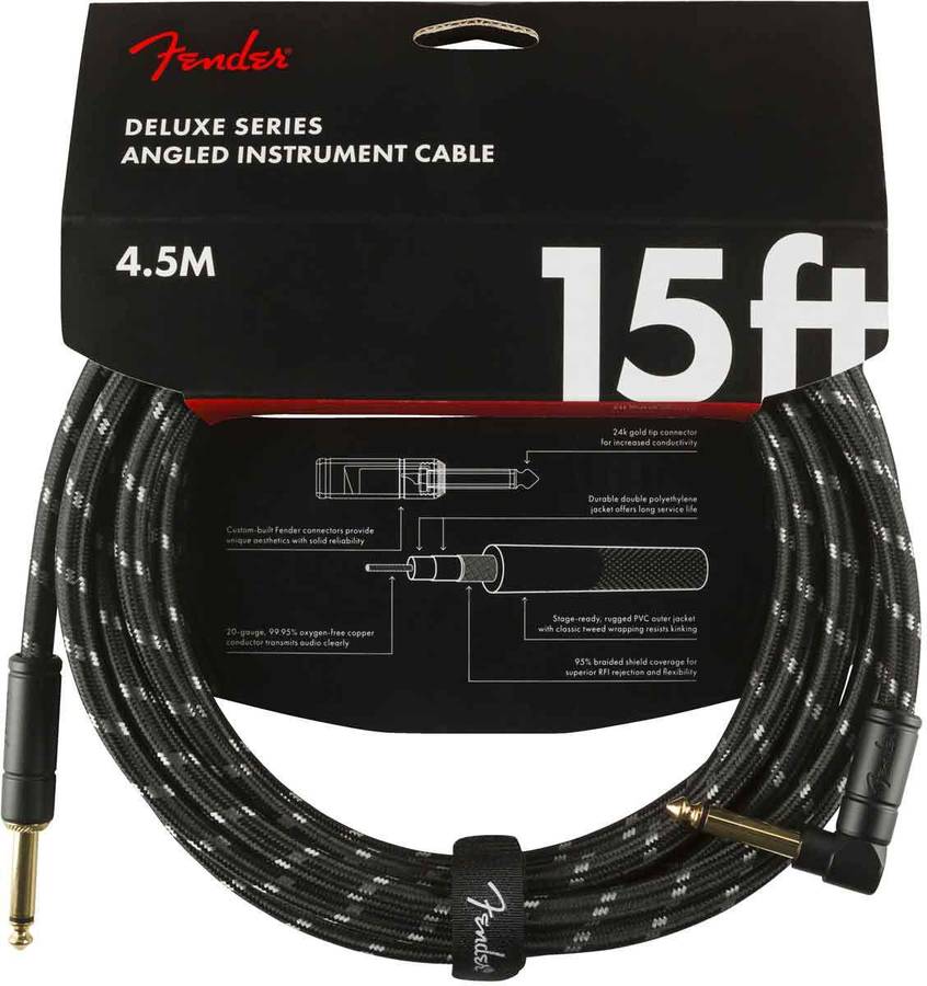 Cable para Instrumentos FENDER Deluxe Series Jack/Jack Black Tweed L (4,5 m)