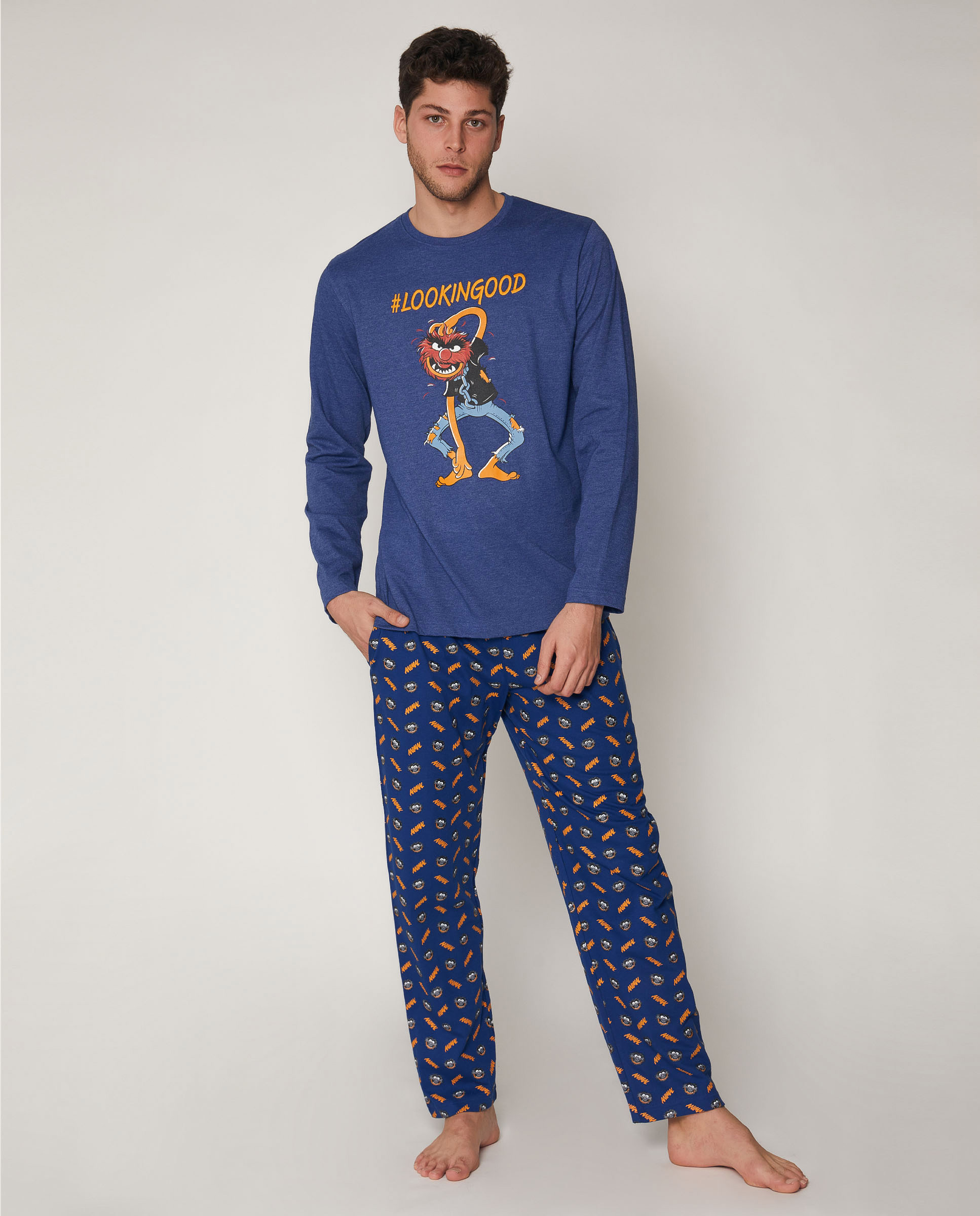 Disney Pijama Manga Larga Animal Lookingood para Hombre , TALLA: L, COLOR: AZUL, INVIERNO, Tejido suave al tacto.