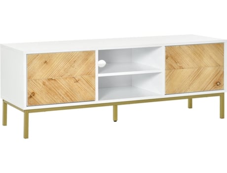 Homcom Mueble De tv mesa para hast 60 pulgadas con estantes y armarios puertas cierre popup moderno 120x40x446 cm blanco madera