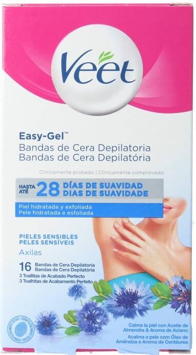 Veet Bandas Cera depilatoria para axilas con aceite almendras gelwax pieles sensibles 16 easygelwax