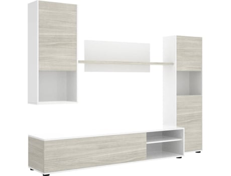 Muebles La Factoría luka tv modular madera blanco gris b.brillogris de dkit 03k5573217 y metal 175 x 35 41