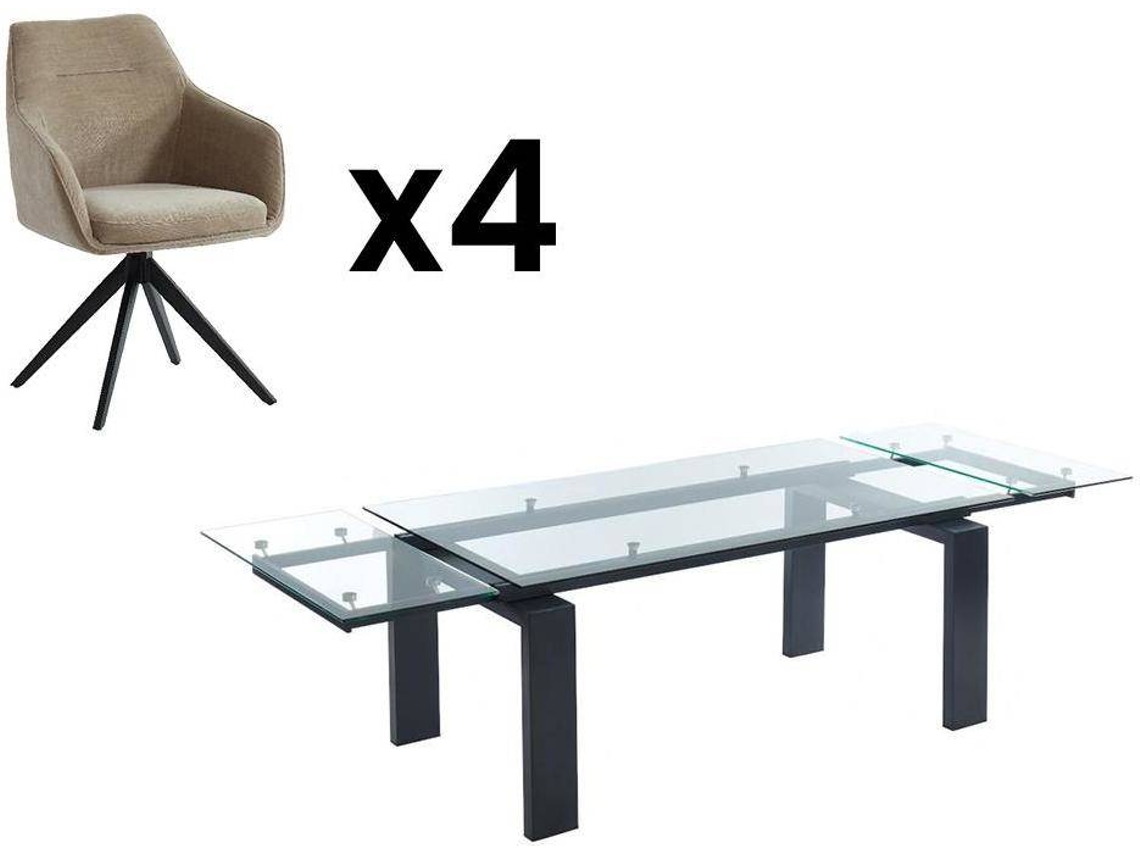 Mesa de comedor extensible LUBANA - Cristal templado, metal