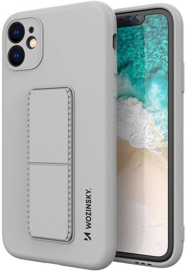 Carcasa Apple Lmobile iphone 12 mini silicona trasera gris funda soporte plegable