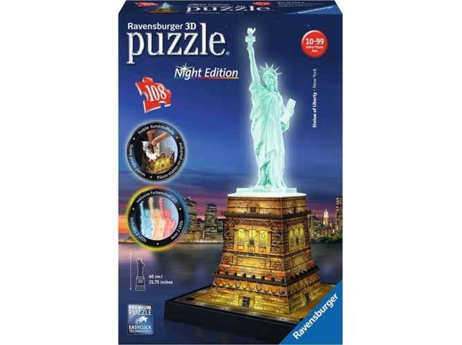 Puzzle 3d Ravensburger estatua de la libertad ny night edition edad 10 108