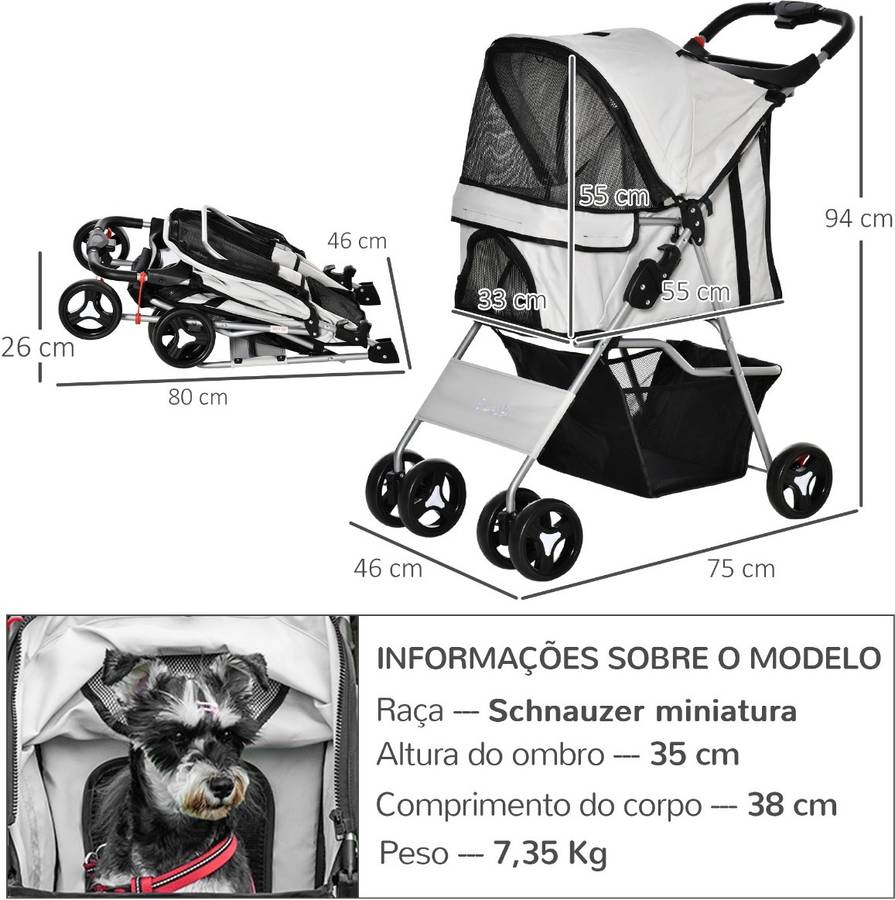 Carrito Para Perros pawhut negro 122x105x119 cm metal transportadores cochecito mascotas plegable con toldo ajustable cesta de almacenaje y ruedas