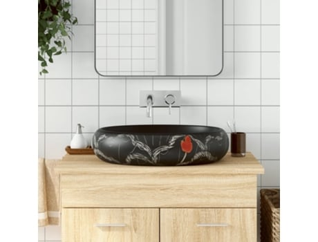 MAISON EXCLUSIVE Lavabo sobre encimera ovalado cerámica negro 59x40x15 cm