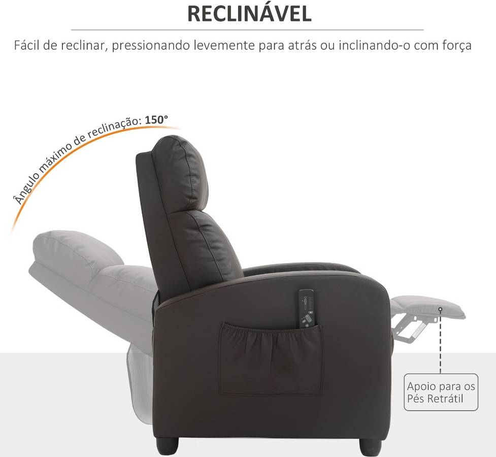 Sillón de Masaje HOMCOM Reclinable (68x88x98 cm - Cuero PU - Marrón)