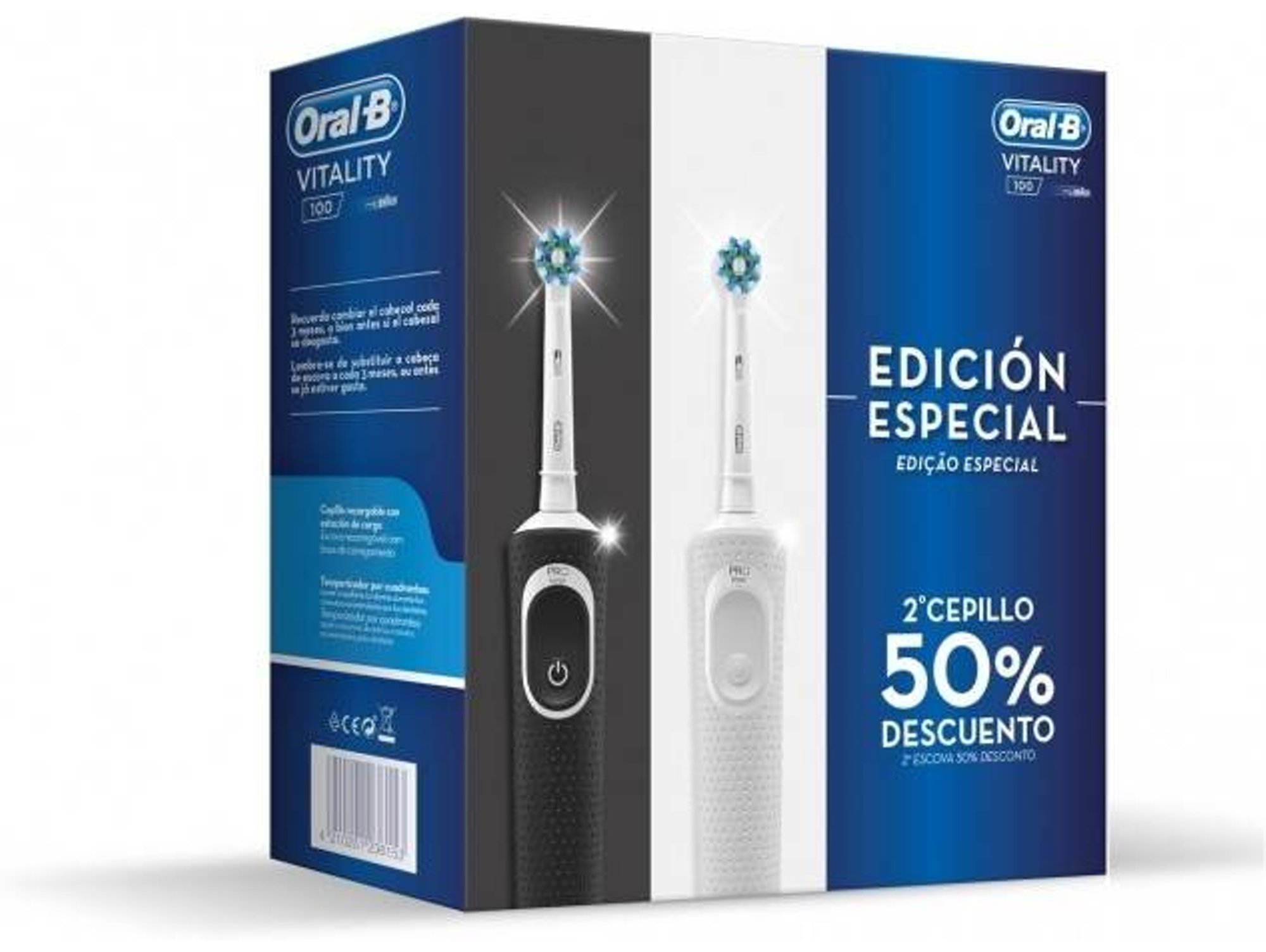 Cepillo de Dientes ORAL-B Vitality 100 Duplo Blanco y Negro (7.600 rpm)