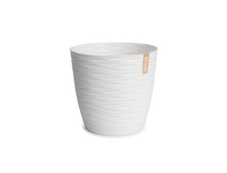 ARECA Wind - Maceta Decorativa Redonda 13 cm con Plato Integrado Blanco Roto