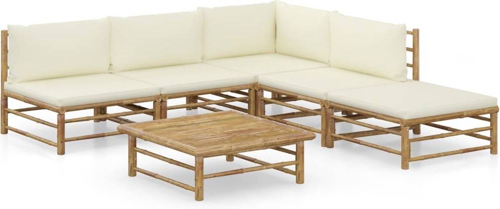 Vidaxl Set De muebles 6 piezas mobiliario cocina exterior hogar terraza silla mesa asiento suave respaldo y cojines blanco crema conjunto 3058235 65 30