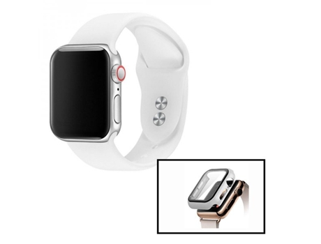 Kit Funda Anti-Impacto Correa SmoothSilicone para Apple Watch Series 9 Aluminio - 41mm - Blanco