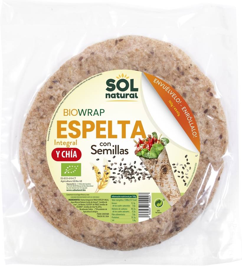 Tortillas Espelta Multisemillas Bio SOL NATURAL (4 Unidades)