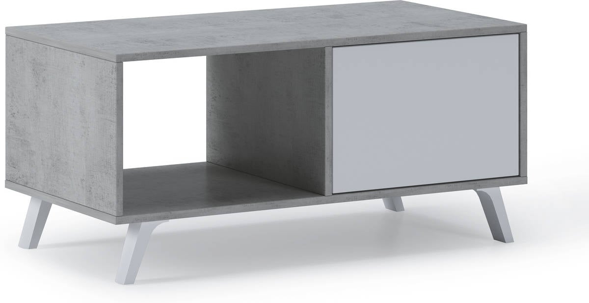 Mesa de Centro SKRAUT HOME Melamina (Cemento - Blanco - 92x50x45 cm)