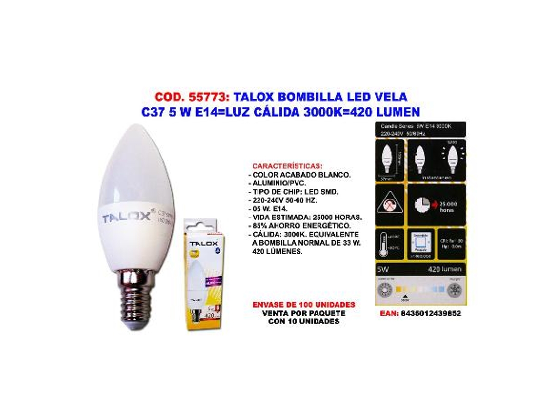 Bombilla LED E14 C37 5W