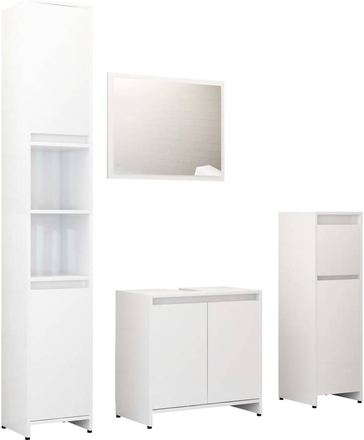 Conjunto de Muebles VIDAXL (Blanco Brillante - Madera Aglomerada - 60x33x58 cm - 4 Piezas)