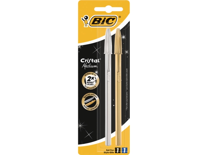 Bic Celebrate Oro y plata pack 2 cristal prata shine boligrafos punta media para escuela la oficina el hogar una variedad de colores paquete unidades 10